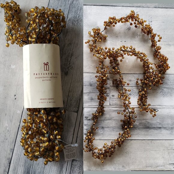 (Set of 2) Pottery Barn Amber PEPPERBERRY GARLAND 5’ Pepper Berry Glass - Picture 1 of 8